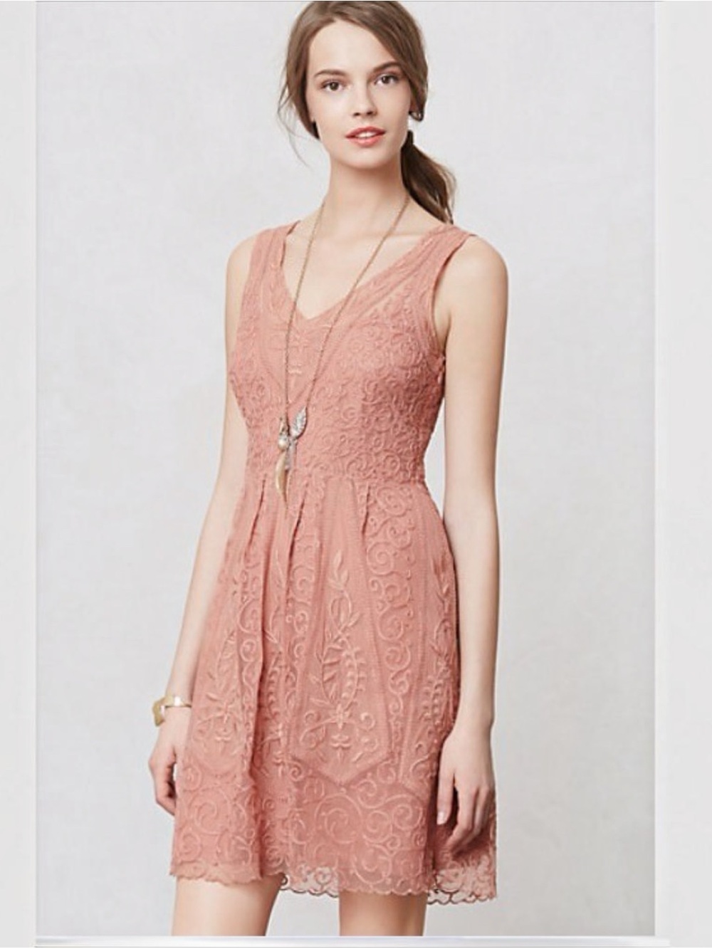 Anthropologie Embroidered Floral Dress Women 2 Feminine Cottage Occasion